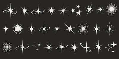 Futuristic sparkle icons collection. Set of star shapes. Abstract cool shine effect sign design. Shine icon. Stars sparkle doodles. Shine or sparkle vector