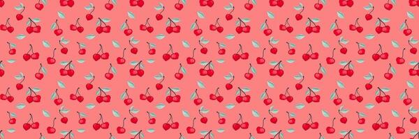 Summer pattern with abstract artistic tiny cherries with small leaves. Shapes berries, fruits, leaf, seamless print on a orange background. hand drawing. Design ornament for fabric, textiles, vector