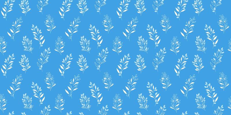 Blue plain pattern with abstract tiny branches, little flowers buds. Creative small floral stems with drops, dots, spots seamless print. hand drawing. Minimalistic ornament for textile, fabric