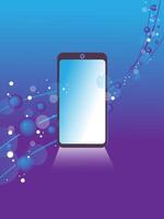 Smartphone with on abstract violet background with stars and spheres. Great element for your design vector