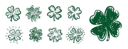 Green Clover set on white, Saint Patricks Day, hand drawn illustrations. vector