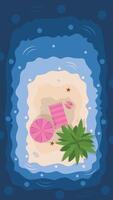Hello summer banner. island beach background with umbrella. Summer vacation poster vector