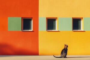 Cat sitting in front of colorful building by yener torun photo