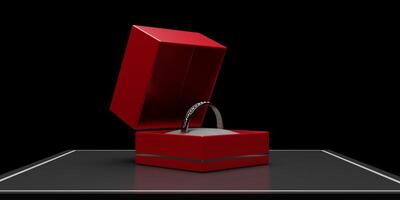 Wedding ring in box, diamond ring, ring box, illustration photo