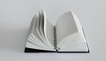 Opened notebook, diary, writing, empty book, 3D photo