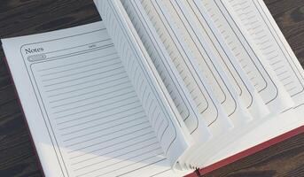 Opened notebook diary, writing, empty book, 3D illustration photo
