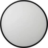 a circular mirror with a black frame on a white background photo