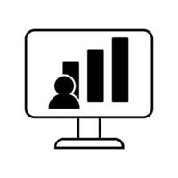 Computer with statistics bars icon over white background, line style, illustration. vector