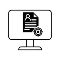 Desktop computer with document and target illustration designicon symbol graphic design vector