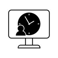 User and clock icon over white background, line style, illustration vector