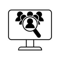 Computer with magnifying glass icon over white background, line style, illustration vector