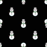 Seamless Christmas pattern with snowmen. Winter pattern for new year on black background vector