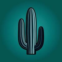 Smooth Cool Cactus on Gradient with Black Outline vector