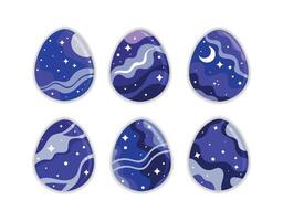 Set of Decorative Easter Eggs with Night Sky Patterns vector