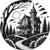 Victorian Haunted House Illustration with Gothic Architecture and Spooky Atmosphere vector