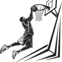 Dynamic Basketball Player Dunking in High Contrast Action Shot vector