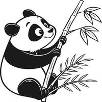 Cute Cartoon Panda Holding Bamboo in Playful Pose with Simple Background vector