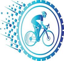 Stylized Cyclist Icon with Speed Lines and Digital Pixelation Effect vector
