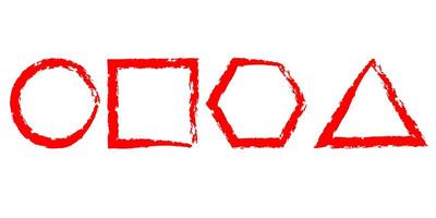 A red and white drawing of four different shapes vector