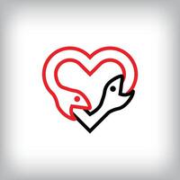 Ouroboros infinity heart sign logo design. Self-eating snake linear design for companies. Traditional reptile template vector
