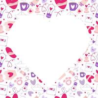 Doodle Valentines day frame, love season pastel background with copy space and heart shape elements. Can be used for packaging, labels, card, banner, invitations prints. vector