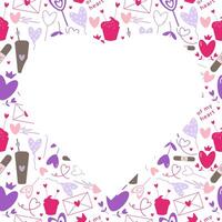 Doodle love season pastel frame, Valentines day background with copy space and heart shape elements. Can be used for packaging, labels, card, banner, invitations prints. vector