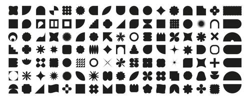 Abstract silhouettes of geometric figures and icons. Brutal modern design in black.Set of primitive elements on a white background. vector