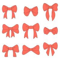 Set of red bow icons. Red ribbon silhouettes for holidays. vector