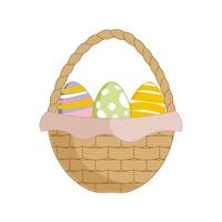 Easter basket with colorful textured eggs. Illustration on isolated background. vector