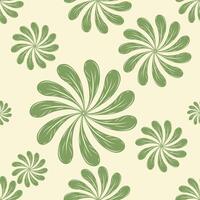 Classy Scroll Ornament Minimal Style Call of Nature Green Leaves on Beige Background Seamless Fabric Pattern Design vector