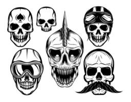 a set of six different skulls for design vector