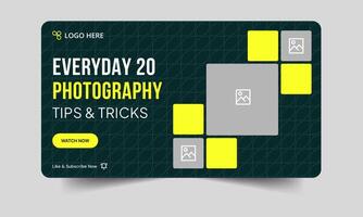 Photography tips and tricks thumbnail banner design, daily photography techniques cover banner design, fully customizable eps 10 file format vector