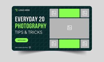 Daily photography tips and techniques thumbnail design, customizable photography tricks cover thumbnail banner design, editable eps 10 file format vector