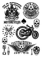 set of badges, logos, design elements on a theme motorcycles with skulls vector