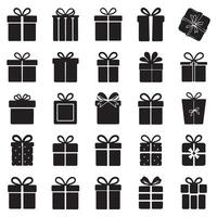 A simple and elegant gift box silhouette with a neatly tied ribbon, symbolizing celebration and surprises. vector