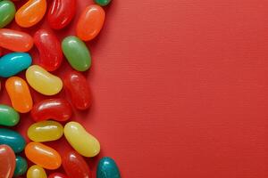 Colorful jelly beans on a striking background photo