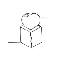 continuous line drawing of love on a box vector