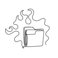 a drawing of a folder with flames coming out of it vector