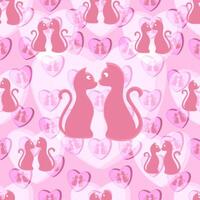 Illustration of a pattern with two pink cats sitting opposite each other and looking into each other's eyes, they symbolize love, affection and harmony. vector