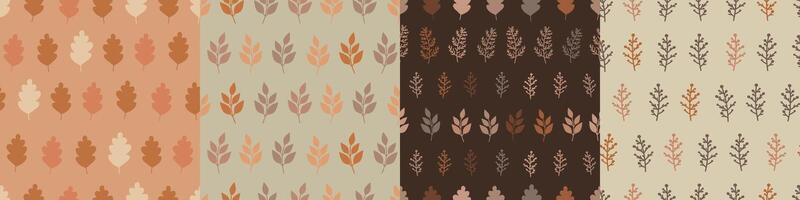 Set of autumn patterns with leaves vector
