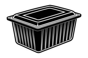Black and white graphic of a rectangular food container with a lid. vector