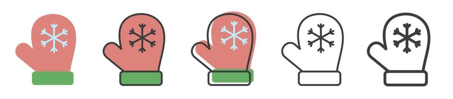 A set of mittens on a white background. Winter mittens with snowflakes. Illustration on a white background. vector