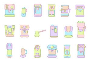 Coffee machines. Different types of coffee machines. Colored coffee machine icons with strokes. Printing materials. vector