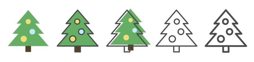 New Year and Christmas traditional symbolic tree. Set of cartoon Christmas trees for greeting card, invitation, banner, web. vector
