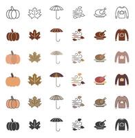 Autumn bright icons. Set of autumn icons in different styles. Autumn time. Set of autumn icons. vector
