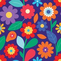 a colorful pattern with seamless flowers and leaves vector