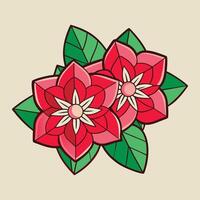 two red flowers with leaves on a beige background vector