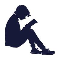 silhouette of a boy reading a book. vector