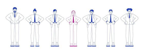 Empowered woman leading business team 2D illustration concept. Workplace diversity. Standing out female professional cartoon characters isolated on white. Metaphor abstract flat graphic vector