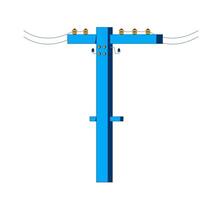 Electric utility pole with wires 2D cartoon object. Powerlines insulators. Electricity distribution infrastructure isolated element flat clipart on white background. Spot illustration vector